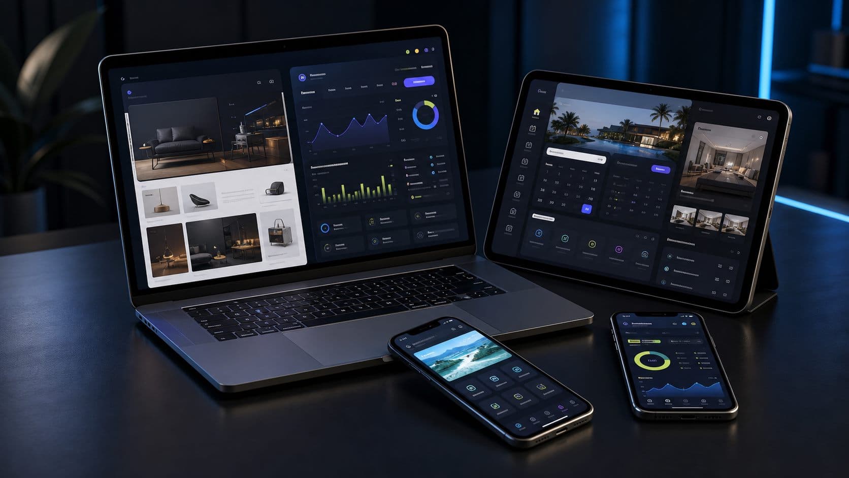 Responsive websites, admin panels and mobile apps on multiple devices